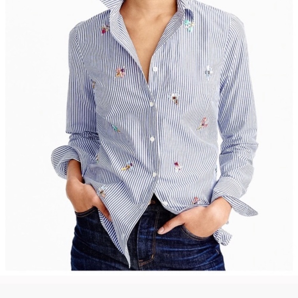 🚫SOLD🚫 NWT J. Crew Perfect Blue Striped Shirt - Picture 1 of 8